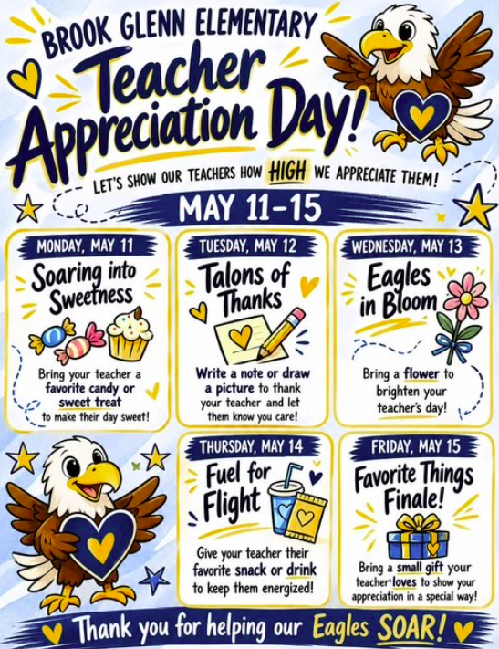 Monday-sweet treat, Tuesday-thank you note, Wednesday-flowers, Thursday- drink, Friday-small gift of favorite thing